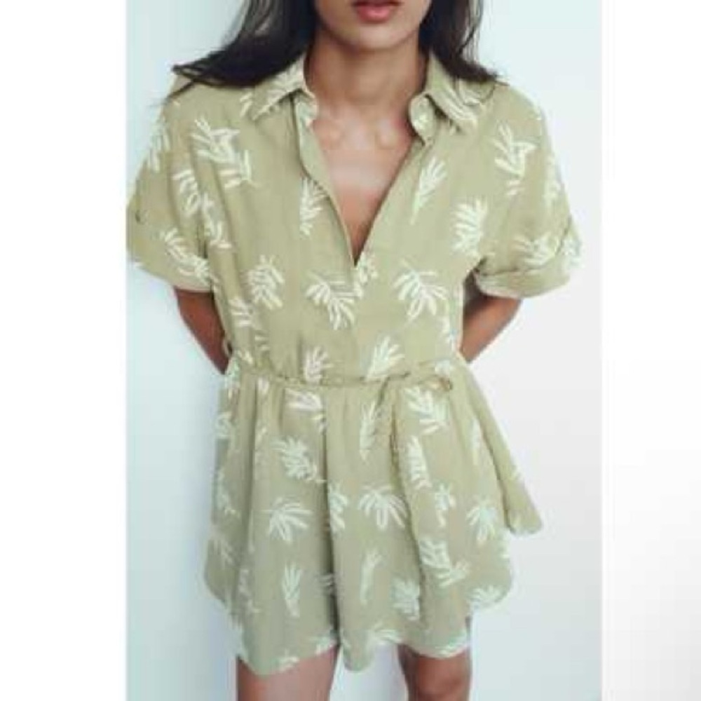 Zara Green Leaf Print mini dress size medium - Picture 3 of 6